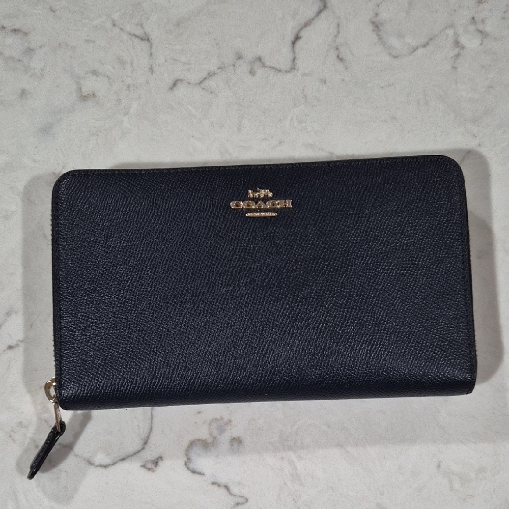 Coach Black Leather Wallet with Gold Accents